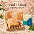 Gentle Care soap set: 3 Petals and 1 Peppermint bar with a wooden soap dish